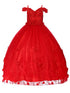 Bliss Little Girls Red Sweetheart Off Shoulder 3D Floral Ball Gown 2-6 - SophiasStyle.com